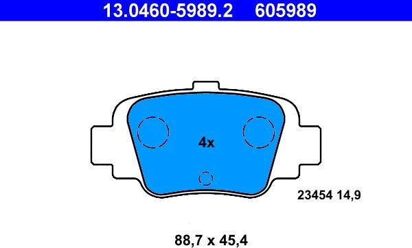 ATE 13.0460-5989.2 - Brake Pad Set, disc brake autospares.lv