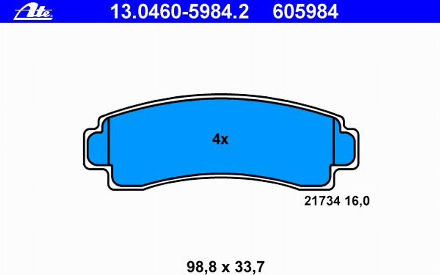 ATE 13 0460 5984 2 - Brake Pad Set, disc brake autospares.lv