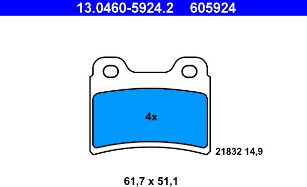 ATE 13.0460-5924.2 - Brake Pad Set, disc brake autospares.lv