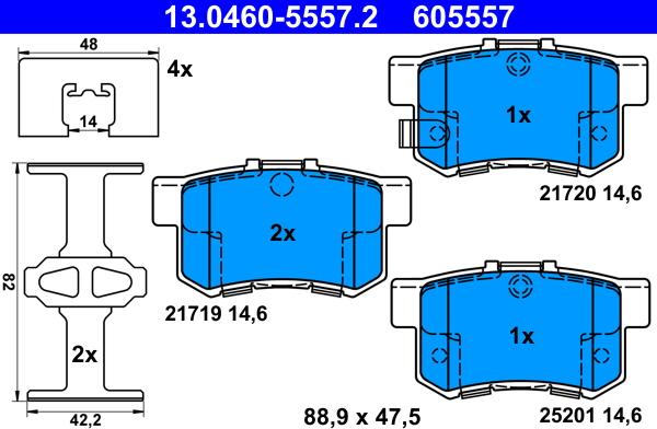 ATE 13.0460-5557.2 - Brake Pad Set, disc brake autospares.lv