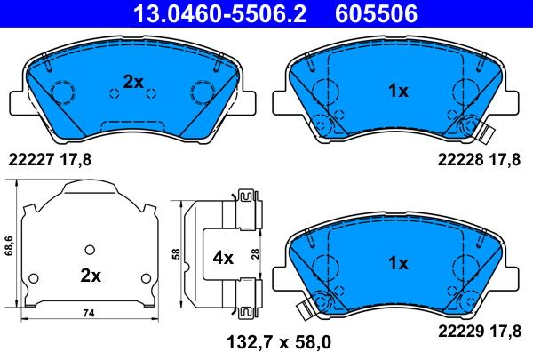 ATE 13.0460-5506.2 - Brake Pad Set, disc brake autospares.lv