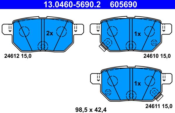 ATE 13.0460-5690.2 - Brake Pad Set, disc brake autospares.lv