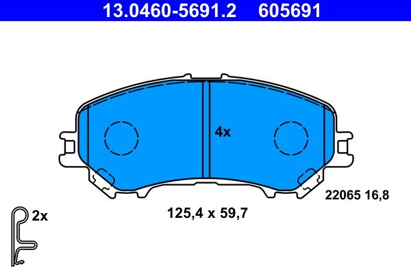 ATE 13.0460-5691.2 - Brake Pad Set, disc brake autospares.lv