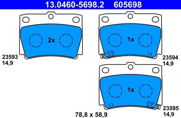 ATE 13.0460-5698.2 - Brake Pad Set, disc brake autospares.lv