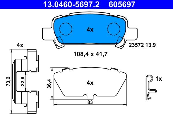 ATE 13.0460-5697.2 - Brake Pad Set, disc brake autospares.lv