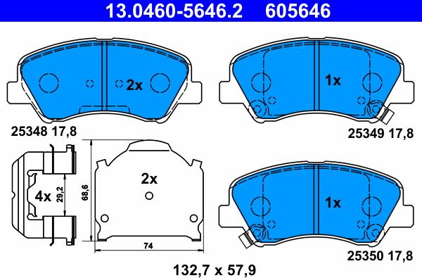 ATE 13.0460-5646.2 - Brake Pad Set, disc brake autospares.lv