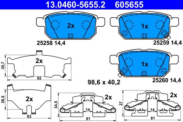 ATE 13.0460-5655.2 - Brake Pad Set, disc brake autospares.lv