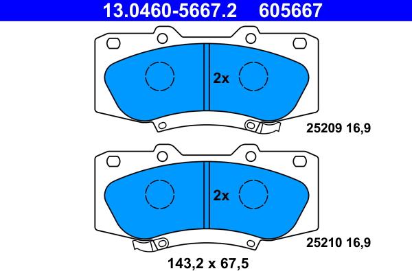 ATE 13.0460-5667.2 - Brake Pad Set, disc brake autospares.lv