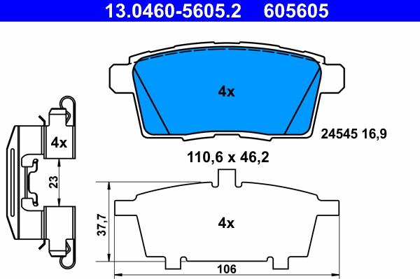 ATE 13.0460-5605.2 - Brake Pad Set, disc brake autospares.lv