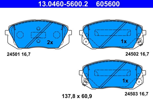 ATE 13.0460-5600.2 - Brake Pad Set, disc brake autospares.lv