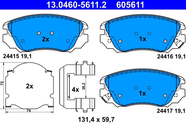 ATE 13.0460-5611.2 - Brake Pad Set, disc brake autospares.lv