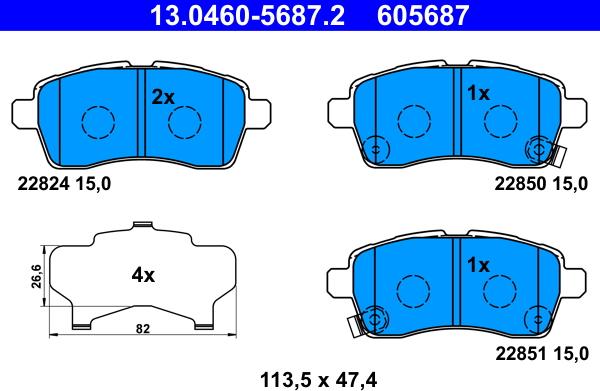 ATE 13.0460-5687.2 - Brake Pad Set, disc brake autospares.lv