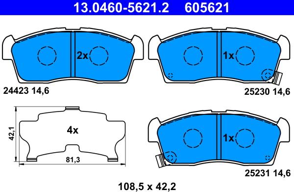 ATE 13.0460-5621.2 - Brake Pad Set, disc brake autospares.lv