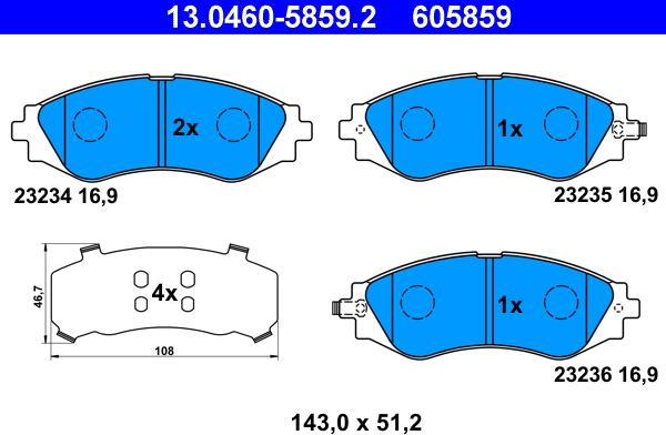 ATE 13.0460-5859.2 - Brake Pad Set, disc brake autospares.lv