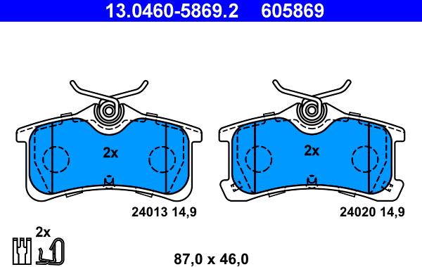 ATE 13.0460-5869.2 - Brake Pad Set, disc brake autospares.lv