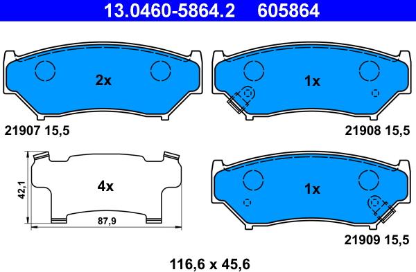 ATE 13.0460-5864.2 - Brake Pad Set, disc brake autospares.lv
