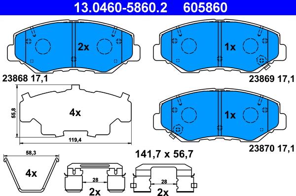 ATE 13.0460-5860.2 - Brake Pad Set, disc brake autospares.lv