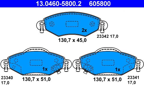 ATE 13.0460-5800.2 - Brake Pad Set, disc brake autospares.lv