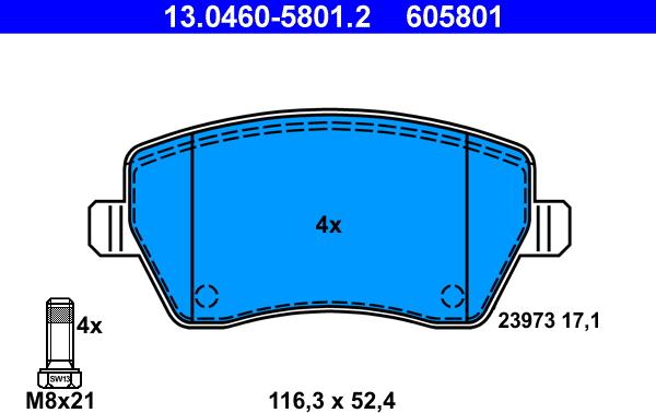 ATE 13.0460-5801.2 - Brake Pad Set, disc brake autospares.lv