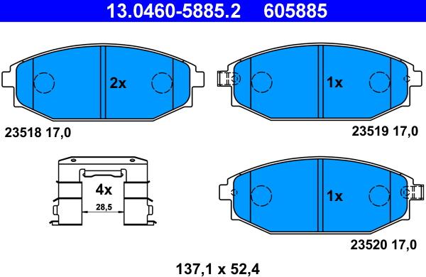 ATE 13.0460-5885.2 - Brake Pad Set, disc brake autospares.lv