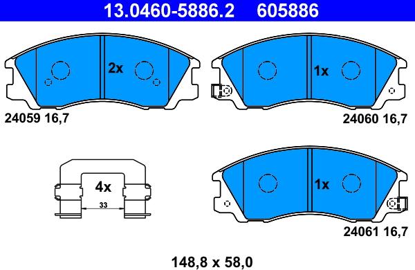 ATE 13.0460-5886.2 - Brake Pad Set, disc brake autospares.lv