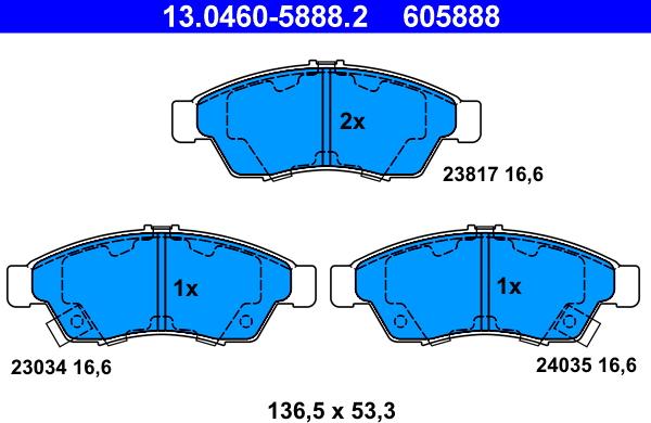 ATE 13.0460-5888.2 - Brake Pad Set, disc brake autospares.lv