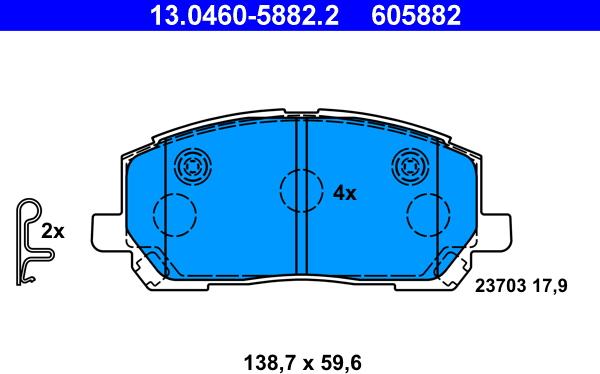 ATE 13.0460-5882.2 - Brake Pad Set, disc brake autospares.lv