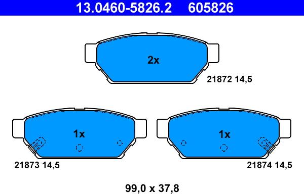 ATE 13.0460-5826.2 - Brake Pad Set, disc brake autospares.lv