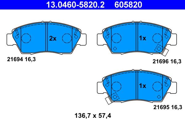 ATE 13.0460-5820.2 - Brake Pad Set, disc brake autospares.lv