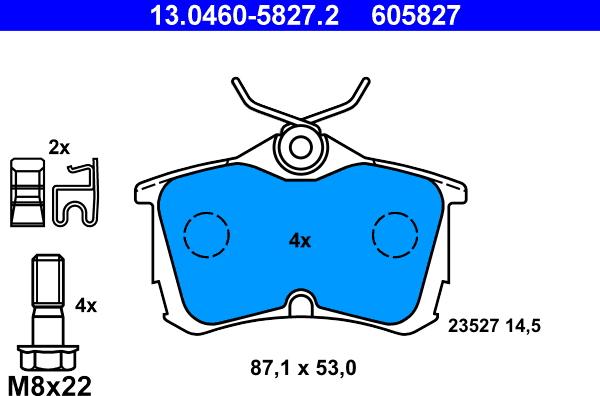 ATE 13.0460-5827.2 - Brake Pad Set, disc brake autospares.lv