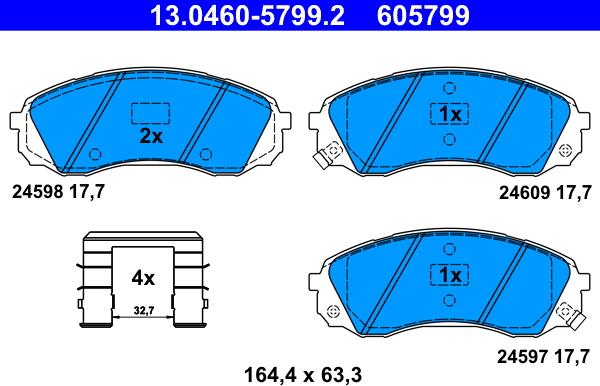 ATE 13.0460-5799.2 - Brake Pad Set, disc brake autospares.lv