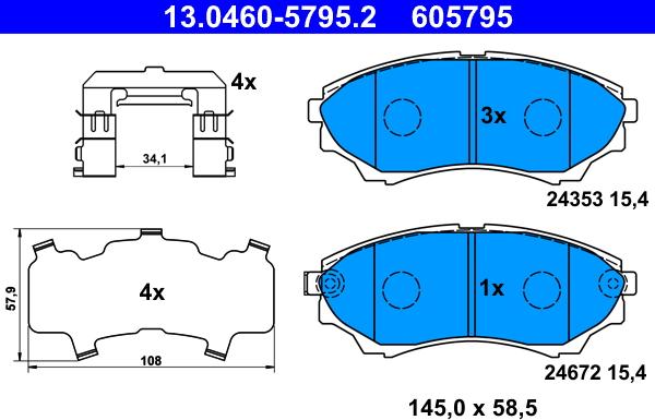 ATE 13.0460-5795.2 - Brake Pad Set, disc brake autospares.lv