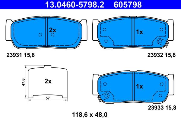 ATE 13.0460-5798.2 - Brake Pad Set, disc brake autospares.lv