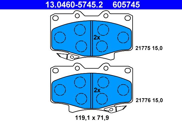 ATE 13.0460-5745.2 - Brake Pad Set, disc brake autospares.lv