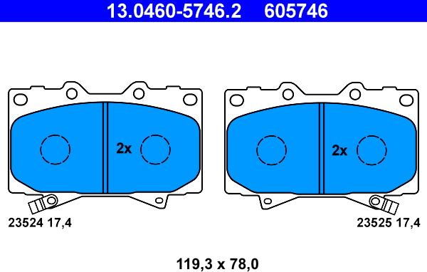 ATE 13.0460-5746.2 - Brake Pad Set, disc brake autospares.lv
