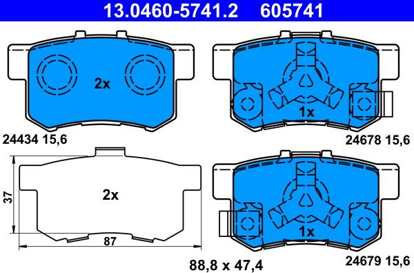 ATE 13.0460-5741.2 - Brake Pad Set, disc brake autospares.lv