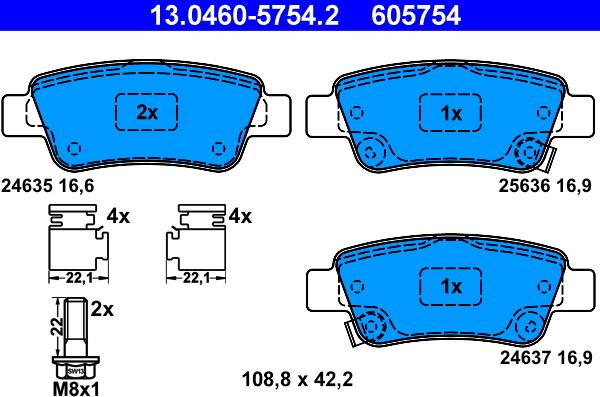 ATE 13.0460-5754.2 - Brake Pad Set, disc brake autospares.lv