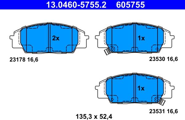 ATE 13.0460-5755.2 - Brake Pad Set, disc brake autospares.lv