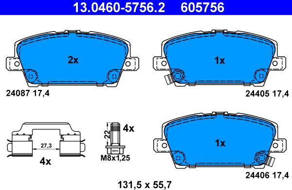 ATE 13.0460-5756.2 - Brake Pad Set, disc brake autospares.lv