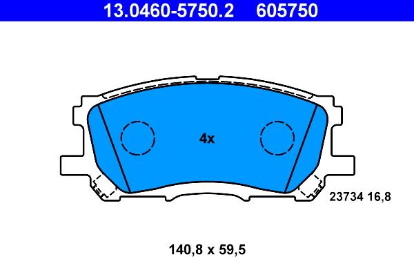 ATE 13.0460-5750.2 - Brake Pad Set, disc brake autospares.lv