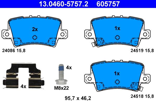 ATE 13.0460-5757.2 - Brake Pad Set, disc brake autospares.lv