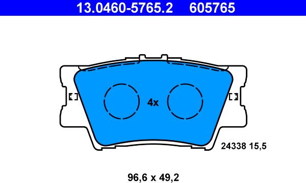 ATE 13.0460-5765.2 - Brake Pad Set, disc brake autospares.lv