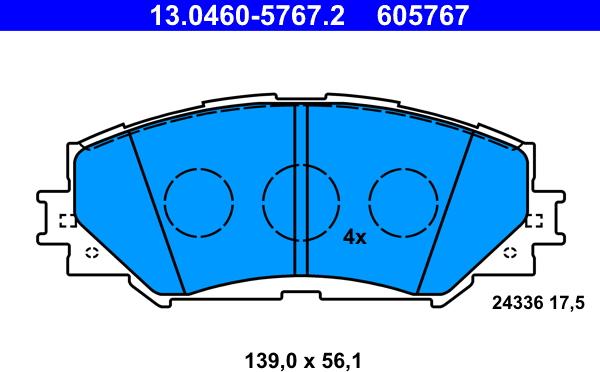 ATE 13.0460-5767.2 - Brake Pad Set, disc brake autospares.lv