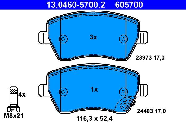 ATE 13.0460-5700.2 - Brake Pad Set, disc brake autospares.lv