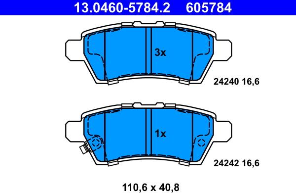 ATE 13.0460-5784.2 - Brake Pad Set, disc brake autospares.lv