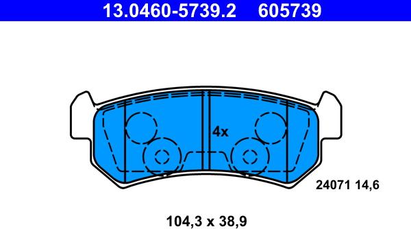 ATE 13.0460-5739.2 - Brake Pad Set, disc brake autospares.lv