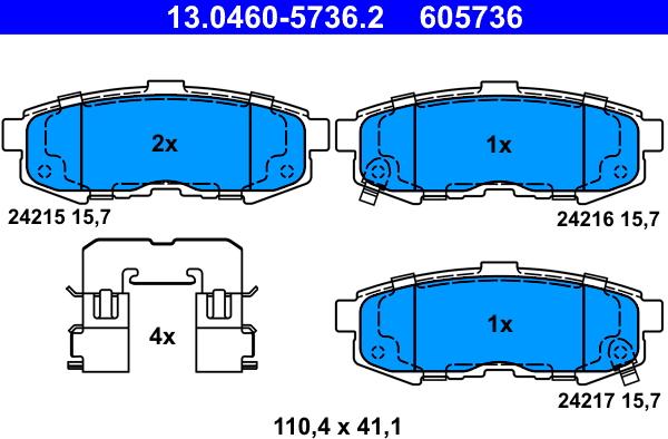 ATE 13.0460-5736.2 - Brake Pad Set, disc brake autospares.lv