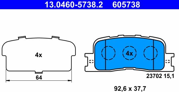 ATE 13.0460-5738.2 - Brake Pad Set, disc brake autospares.lv