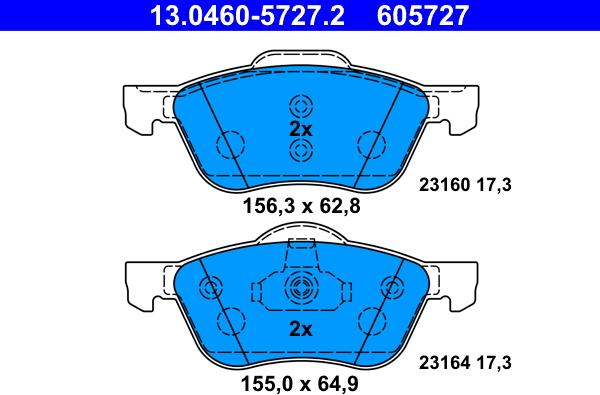 ATE 13.0460-5727.2 - Brake Pad Set, disc brake autospares.lv