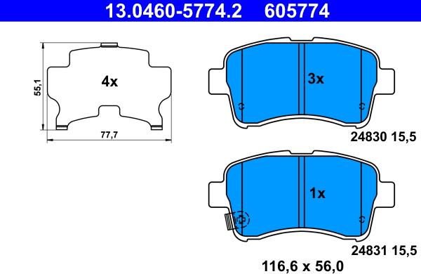 ATE 13.0460-5774.2 - Brake Pad Set, disc brake autospares.lv